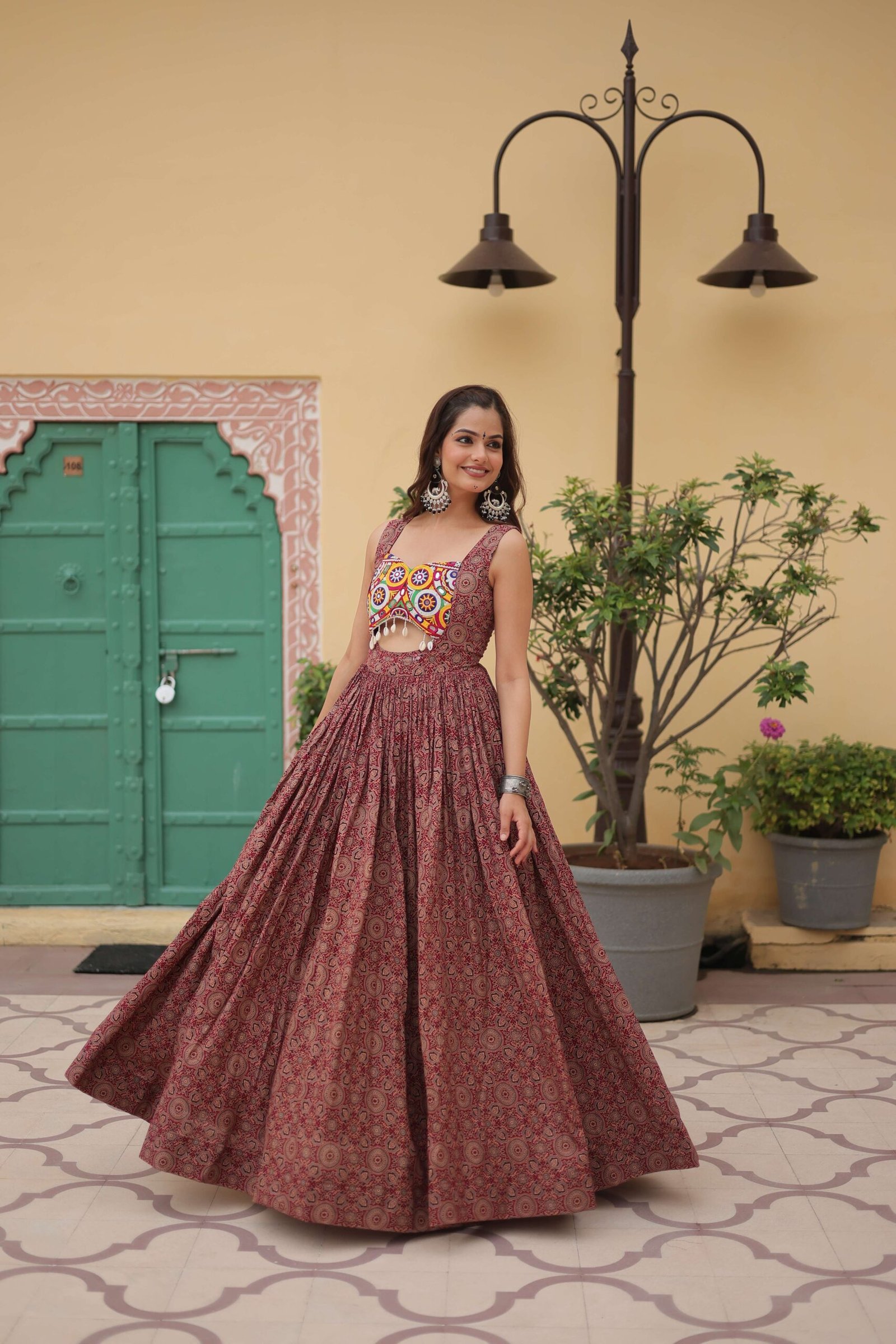 Maroon Faux Georgette Designer Gown ? Fully Flared Elegant Party & Wedding Set - Image 6