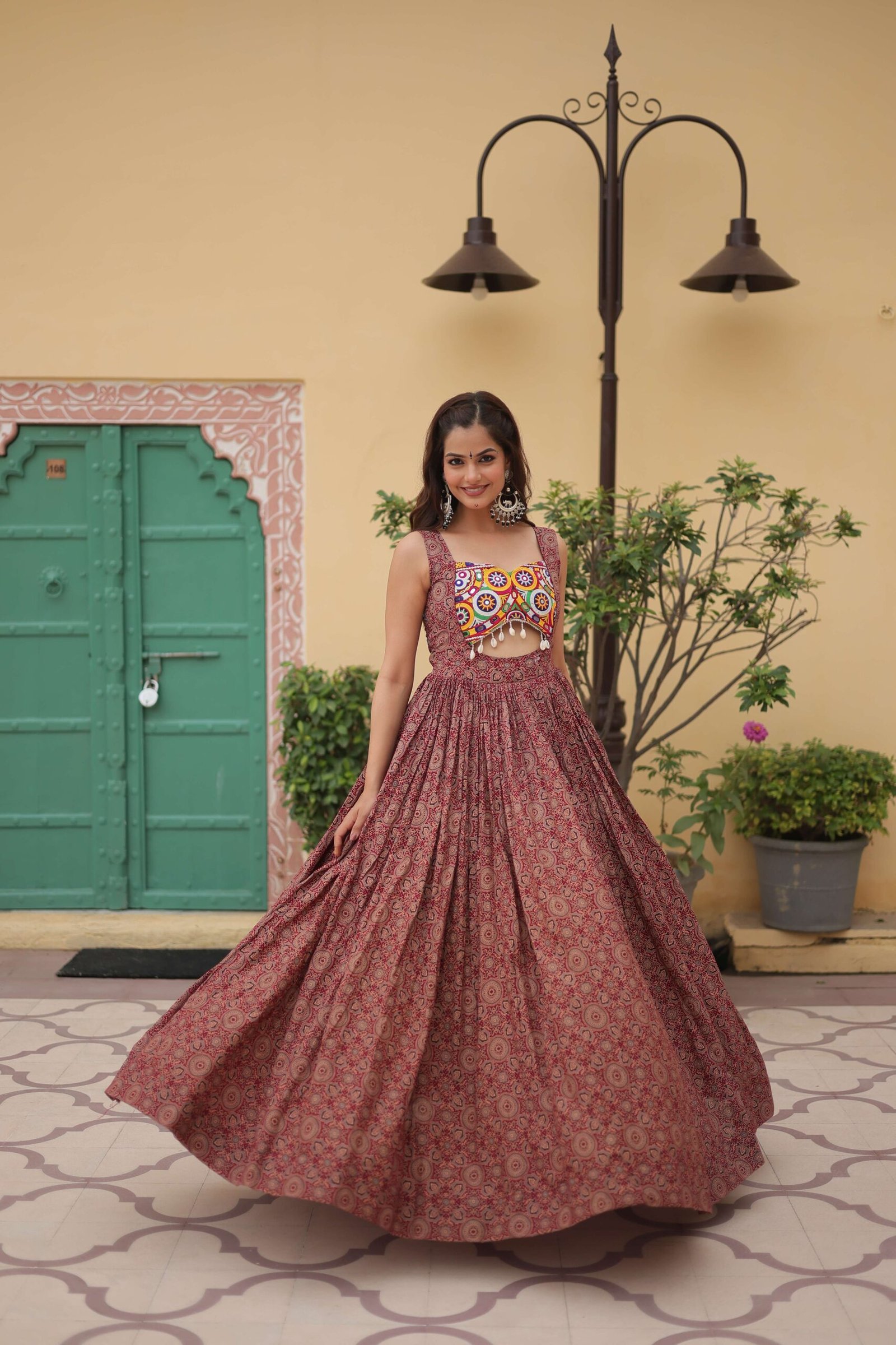Maroon Faux Georgette Designer Gown ? Fully Flared Elegant Party & Wedding Set - Image 5