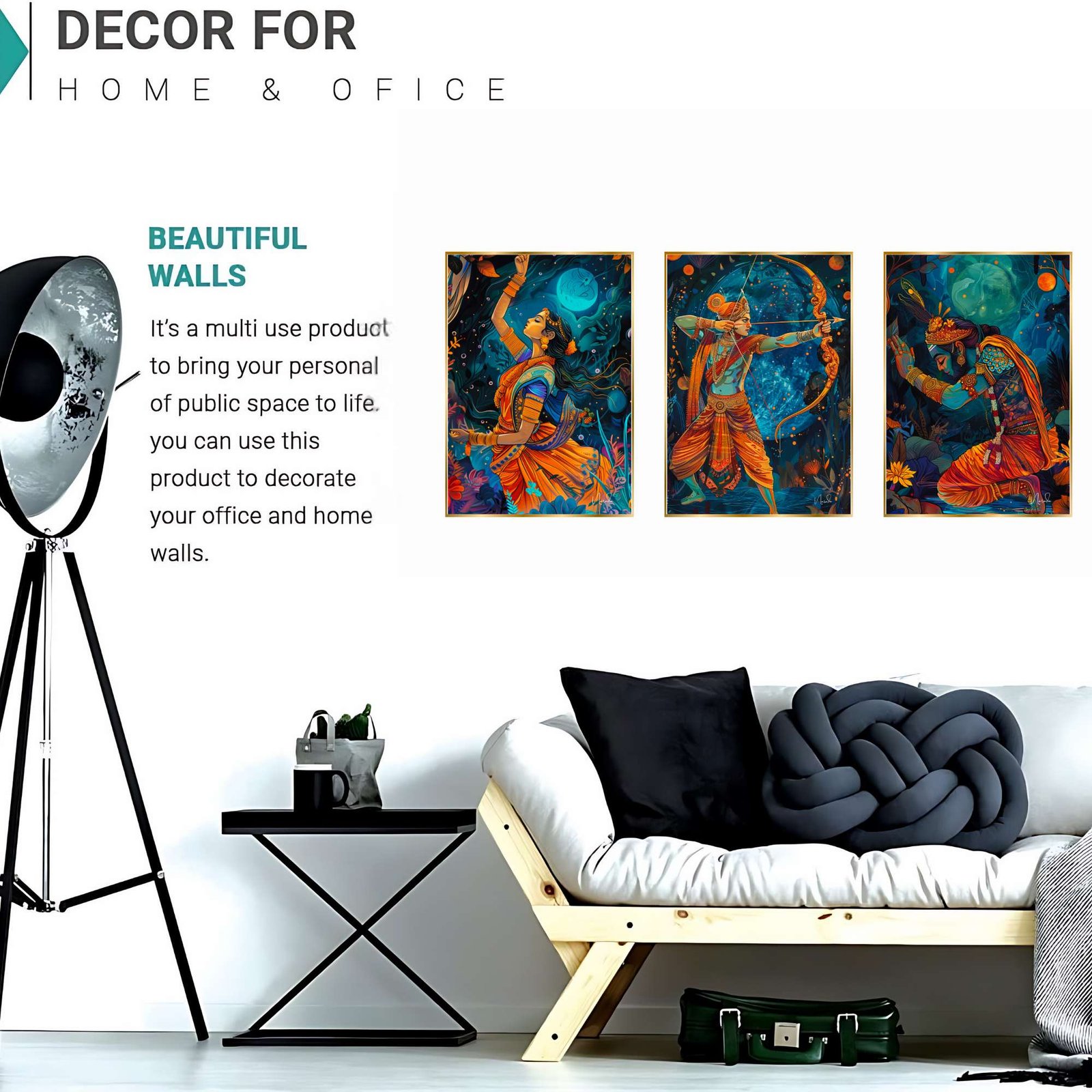 Set of Three Wall Paintings for Wall Dacoration Golden Framed Wall Paintings for Living Room & Bedroom Wall Art for Home Decoration & Office Wall Décor (24x18 inch CH-GD3-13) - Image 3