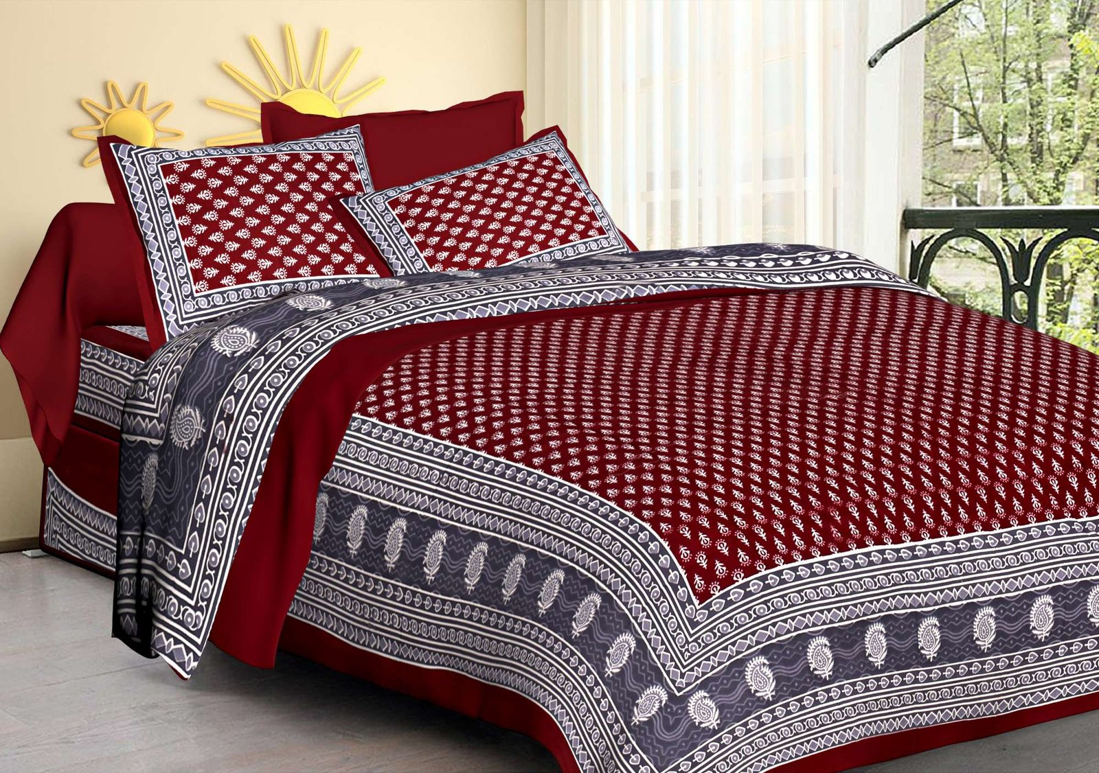 Rajasthani Traditionally Printed Cotton Doublebed Bedsheet With Pack of 2 Pillow Covers